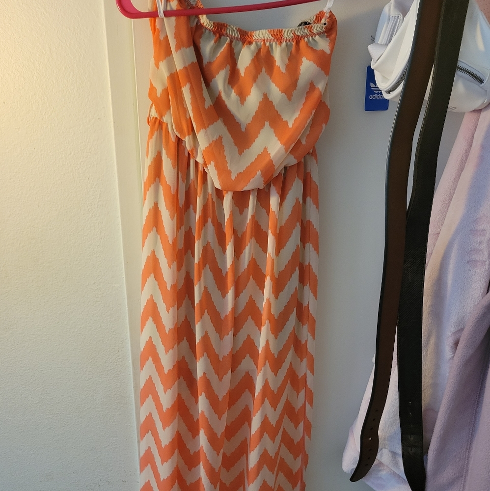 Tan and Pink strapless dress